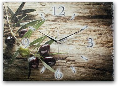 Designer wall clock made of stone (ceramic), size approximately 35x25cm, with a whisper-quiet movement (olive branch, quiet quartz movement)