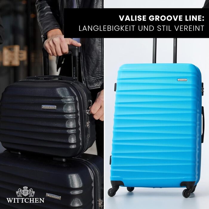 Чемодан на колесах Wittchen Groove Line L, великий, з ABS-пластику, 4 колеса, кодовий замок, чорний (підходить для Lufthansa/Eurowings/Ryanair)