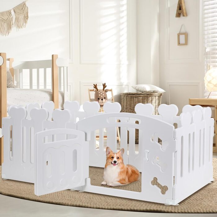 Laufstall для цуценят Mamizо 60 см, пластиковий загон для собак, з торцем та ґрунтами, сірий-білий (5+1)