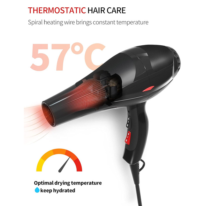 Іонізатор для волосся Profi-Fön 3500W, блаво світло, 2 швидкості, 3 режими, концентратор та дифузор для дому та салону