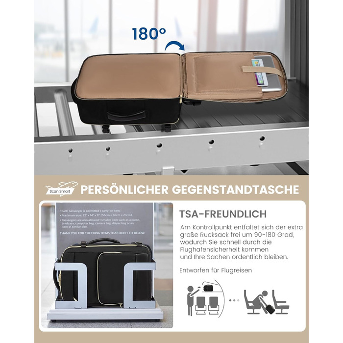 LOVEVOOK Рюкзак ручної поклажі, 40L, для подорожей та бізнесу, чорний