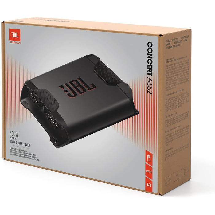 JBL Concert A652 2-канальний автомобільний підсилювач класу AB, 2×65 Вт RMS, 500 Вт пікова потужність, для 2 динаміків або сабвуфера 170 Вт RMS