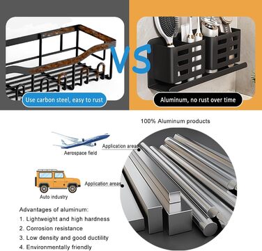 Тримач для зубних щіток на стіну без свердління, алюміній, чорний колір, самоклеюча кріплення для зубних щіток, пасти, бритви та гребеня