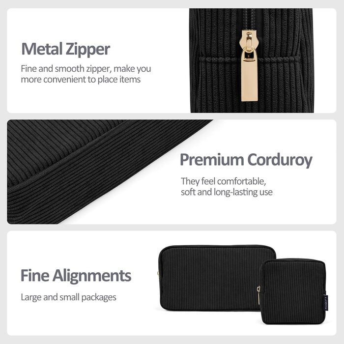 Косметичка MAGEFY для макіяжу: 2 шт. (бежева + чорна), з відділеннями, для подорожей, з корду, для жінок