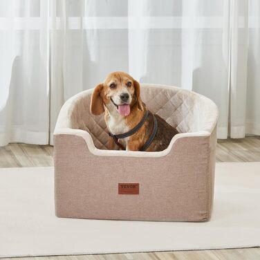 Автокрісло для собак VEVOR, 560x508x410 мм, з кишенею, страхувальним ременем та м'якою підкладкою, для собак малого та середнього розміру до 25 кг, світло-коричневе