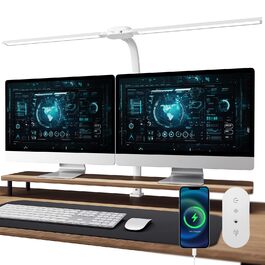 Світлодіодна настільна лампа з димером LED 24W, 1400LM, подвійний гнучкий винос, пульт, USB зарядка, білий колір T01