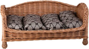 Корзина для собаки/кішки з плетіння лози з м'яким лежаком - лежак-ліжко для тварин (64x42x35 см, Бежевий)