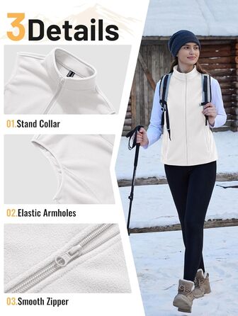TACVASEN жіноча флісова жилетка Outdoor, тепла жилетка з капюшоном та кишенями на блискавці, спортивна жилетка для жінок (XL, білий)