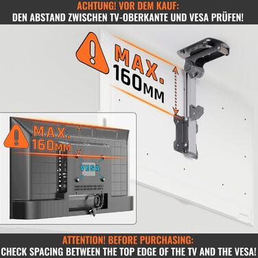 Кронштейн для телевізора стельовий поворотний RICOO 13-32 дюйми VESA 100x100 для плоских, Smart OLED та вигнутих телевізорів