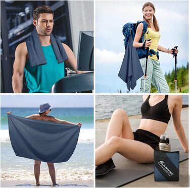 Рушник мікрофібра Flintronic, 200x100 см, великий пляжний рушник, швидковисихаючий, для спорту, подорожей, пляжу, сауни (Темно-синій, (180*90 см)*1 + (80*40 см)*2)