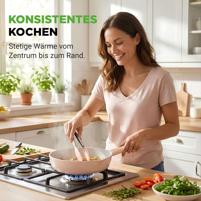 Набір посуду NutriChef Topfset 14 предметів для індукції, рожевий – керамічне антипригарне покриття, знімні ручки, скляні кришки