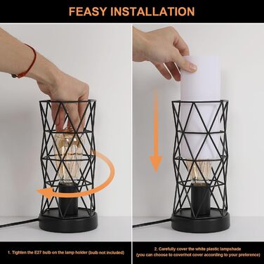 Настільна лампа з дерева та металу, вінтажний стиль, E14/E27, для дитячої, вітальні, спальні, бару (чорний)