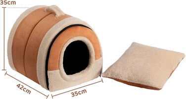 Hollypet Cat Bed, Small Dog Bed, 2-in-1 Foldable Plush Pet Bed for Cats & Small Dogs, Cozy and Soft Pet Cave Bed for Indoor Outdoor, (Orange Brown)