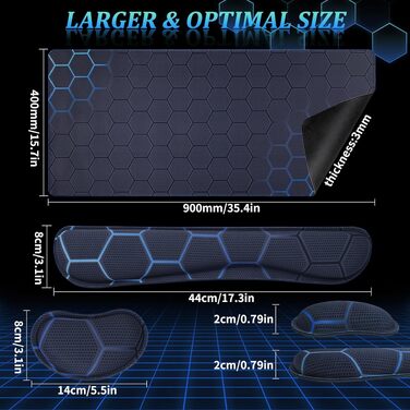 Ігровий килимок для миші Niviy Gaming Mousepad XXL 900x400мм, топографічний принт, синьо-зелений, з 2 підставками для зап'ясть