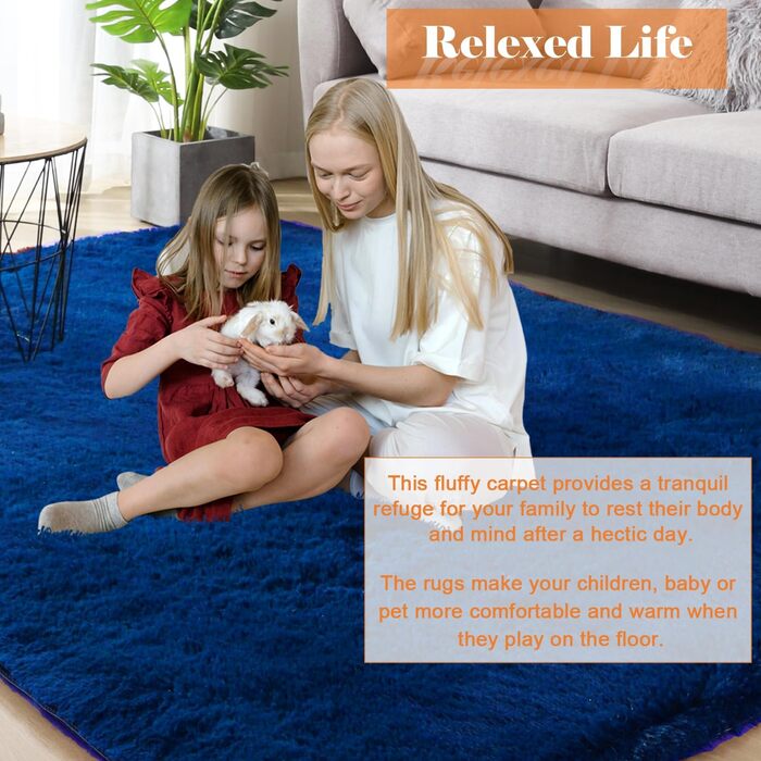 Килим для вітальні Gsogcax 120x160 см, пухнастий, з антиковзаючою основою, супер м'який, великий, для дому, сучасний декор, килим на підлогу (Темно-синій, 180x270 см)