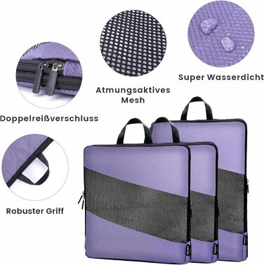 Органайзери для валізи компресійні, набір 6 шт. (Ельфенбайн, фіолетові) - Куби для пакування, компресійні пакети для подорожей