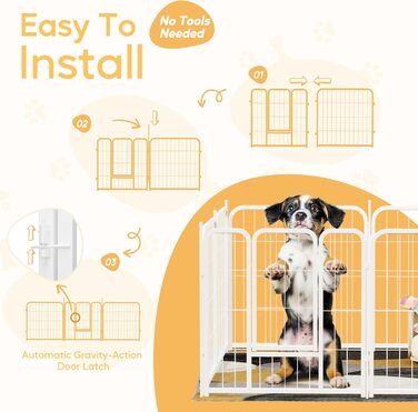 Вольєр для собак HealSmart, 61 см, 8 панелей, міцний метал, портативний, для дому та вулиці, кемпінг, двір, автодом, захисний забір, приватність, тераса, білий