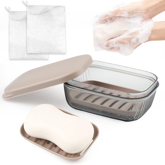 Водонепроникний контейнер для мила з 2 мішечками для мила, велика мильниця з кришкою для подорожей, ванної кімнати, душу, кемпінгу