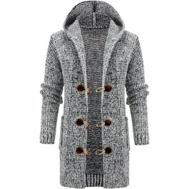 Чоловіча в'язана жилетка кардиган з бавовни, тепла чоловіча толстовка з капюшоном та ґудзиками, чоловічі в'язані жилети, зимові теплі світшоти, однотонні, грубий в'яз, стильний жакет для осені та зими, колір сірий, розмір L