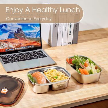 Набір ланч-боксів Kabbas Premium (2 шт.), 1.2L+1.7L, нержавіюча сталь 304, з відділеннями, не протікають, для дорослих та підлітків, легкі, ідеальні для школи, офісу, відпочинку на природі