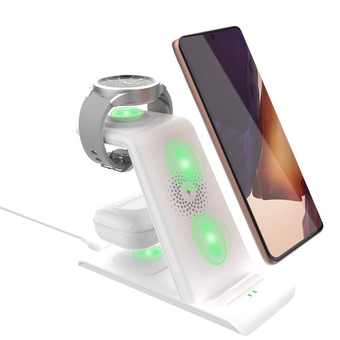 Бездротовий зарядний пристрій 3-в-1 SPGUARD для Samsung Galaxy Watch 8/Classic/Ultra/7/6/5, S25/S25+/S25 Edge/Ultra, Z Flip 7/FE, Z Fold 7, Buds 3 Pro/2