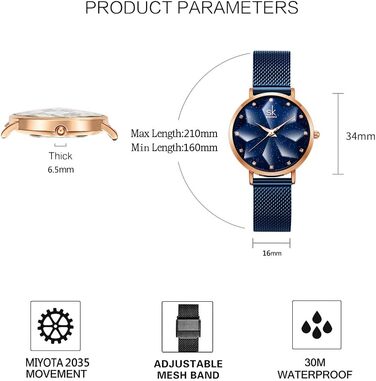 Жіночий наручний годинник SHENGKE Luxury: стильний дизайн, сталевий міланійський плетіння (синій колір)
