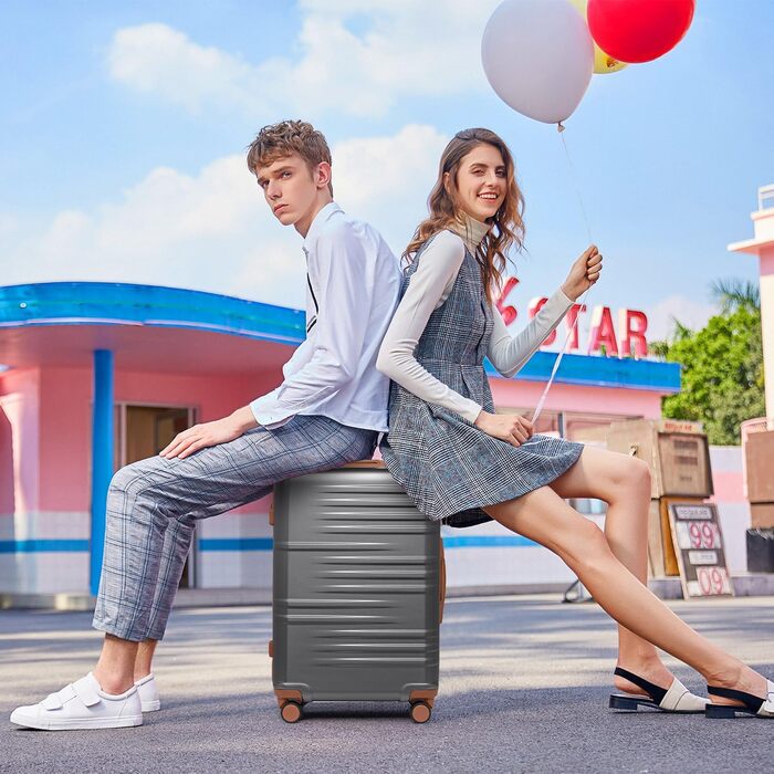 Чемодан ручної поклажі British Traveller середнього розміру, 64 x 43 x 26.5 см, з TSA-замком, ABS+PC, сірий