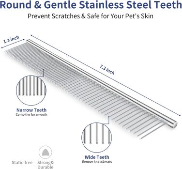 Гребінець для собак та котів Slicker з дерев'яною ручкою та довгими шпильками з нержавіючої сталі – видаляє підшерсток, ковтуни та вузли – з гребенем для догляду – для голден ретриверів та мейн кунів – великий (чорний)