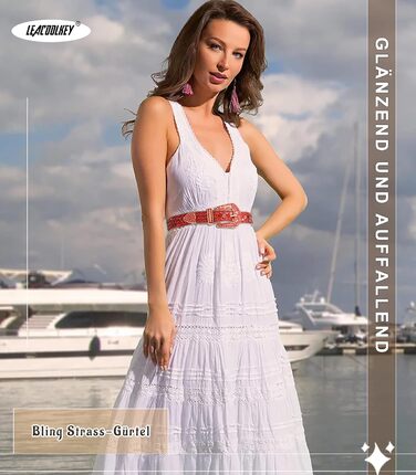 LEACOOLKEY Ремінь зі стразами для чоловіків та жінок, стильний вестерн ковбойський ремінь з пряжками, блискучий пояс для джинсів, штанів, суконь. Розмір S: 73-82 см (загальна довжина 105 см)