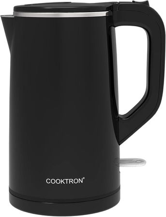 Електричний чайник Cooktron з нержавіючої сталі, 1.7л, тихий (<30дБ), без BPA, Cool Touch, подвійні стінки, швидке нагрівання, чорний