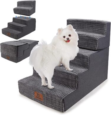 Сходинки для собак Sytopia - 5 сходинок, 57 см, сірий колір, для великих собак, для літніх та поранених тварин, з щільним шаром піни, зручні для доступу до ліжка