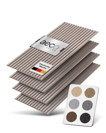 Акустичні настінні панелі з натурального дерева (набір 4 шт), 120x60x2.1 см, шпон груші, сірий акустичний фільц — 3D панелі для шумоізоляції та оздоблення стін