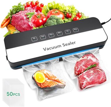 Вакуумний пакувальник 6-в-1 для продуктів харчування, сухий/вологий режим, пристрій для запечатування з вакуумними пакетами