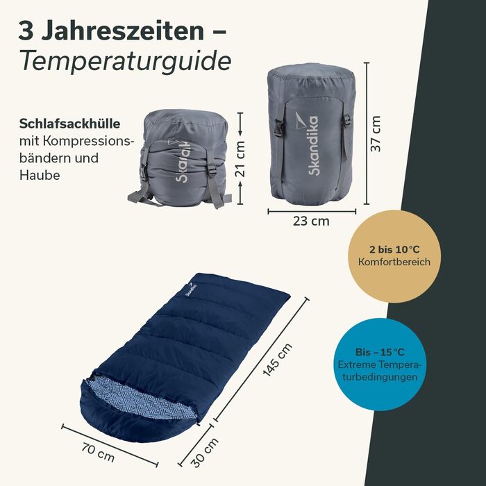 Skandika Dundee Junior Kids Sleeping Bag | Flannel-Lined Cotton Sleeping Bag for Children - Water-Resistant, 13°C to 3°C Comfort, 175 x 70 cm