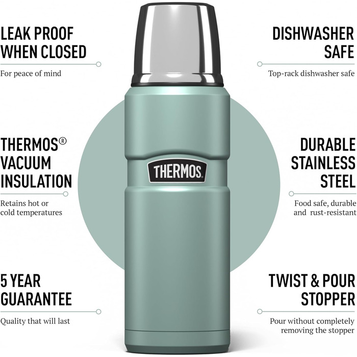 Stainless King 470ml Insulated Water Bottle - Travel Mug & Daily Commute Bottle - Duck Egg Blue