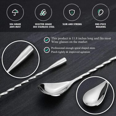 Якісний барний мішальний ложка YFWOOD з нержавіючої сталі, довгий руків'я, для коктейлів, бармени, спіральний дизайн, срібний колір