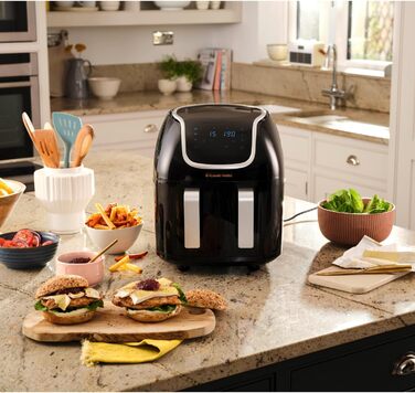 Фритюрниця електрична Russell Hobbs подвійна 8.5л з технологією Rapid Air Fryer, 8 програм, сенсорний екран, кошики 4.25л, посудомийна безпека 27290-56S