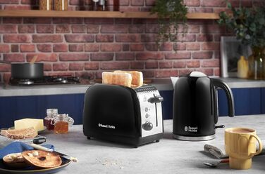 Тостер Russell Hobbs Colours Plus на 2 тости, нержавіюча сталь, чорний, з широкими відділеннями, підставкою для булочок, 6 режимів підсмажування, функцією розморожування, Lift & Look, 1600 Вт (26550-56)