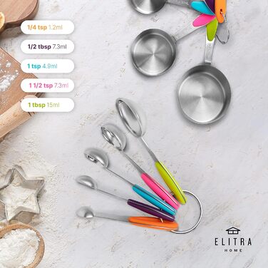13-Piece Measuring Cup and Spoon Set including 10 Stainless Steel Measuring Spoons and 3 Plastic Measuring Cups - from Elitra Home