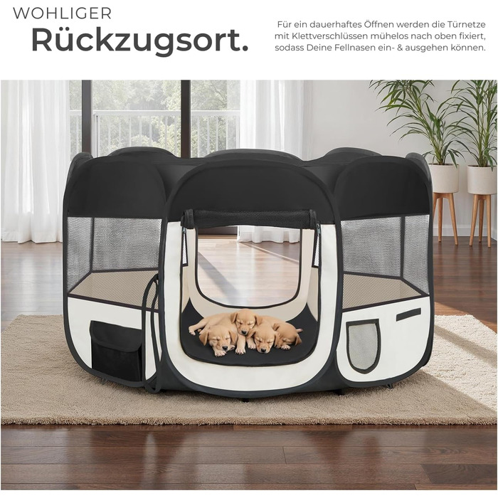Тектейк® Вольєр для цуценят, вольєр для тварин, віп-коробка для собак, котів, кроликів, вигул, загін для квартири або кемпінгу - огорожа для собак, ґрати для собак, вольєр для вигулу, вольєр для дрібних тварин - рожевий (чорний)