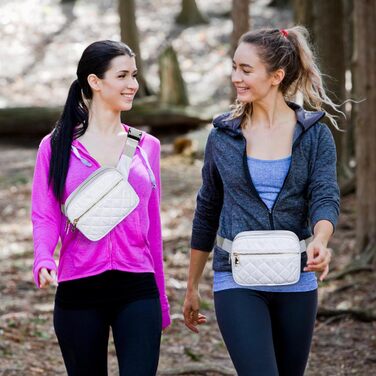 Жіноча бананка Jueachy: водонепроникна сумка через плече з ромбічним візерунком, 4 кишені на блискавці, для активного відпочинку та фестивалів (біла)