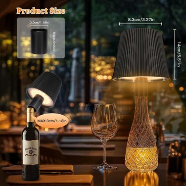 LED настільна лампа бездротова диммируемая, акумуляторна, чорна з USB-C, сенсорна, 3 колірні температури, плавне регулювання, регульована висота, IP54 вологостійка для внутрішнього та зовнішнього використання (чорний (2 шт))