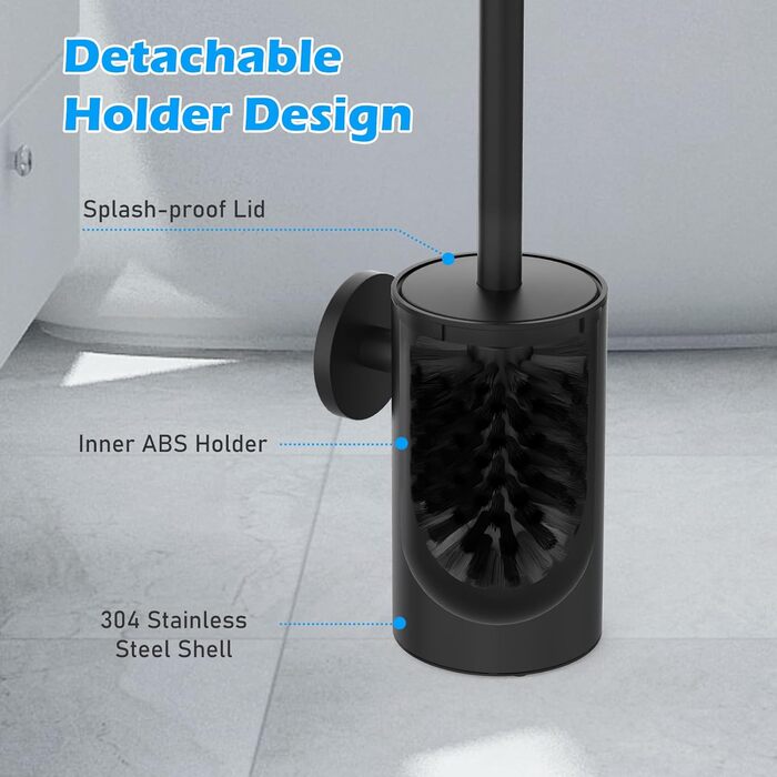 Набір для чищення унітазу з нержавіючої сталі 304, комплект з 2 насадками (круглі, чорні)