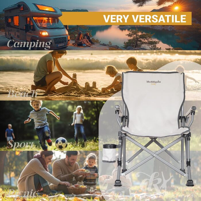 Дитячий складаний стілець для кемпінгу Jorik, бежевий, з підсклянником, вантажопідйомність 120 кг