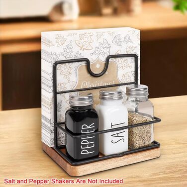 Livabber Napkin Holder, Metal Napkin Storage with Salt and Pepper Shakers, Caddy, Modern Napkin Dispenser for Table, Kitchen, Countertop, Salt and Pepper Shakers (Midwood, Black)