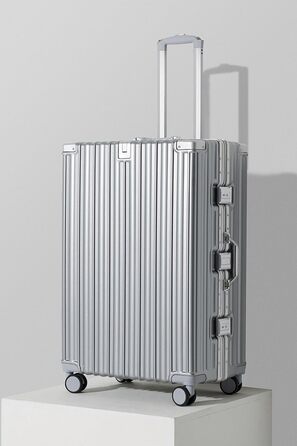 Валіза Aoliwei середнього розміру M (67 см) з алюмінієвим каркасом, полікарбонат, 65Л, з підстаканником та TSA-замком, срібляста
