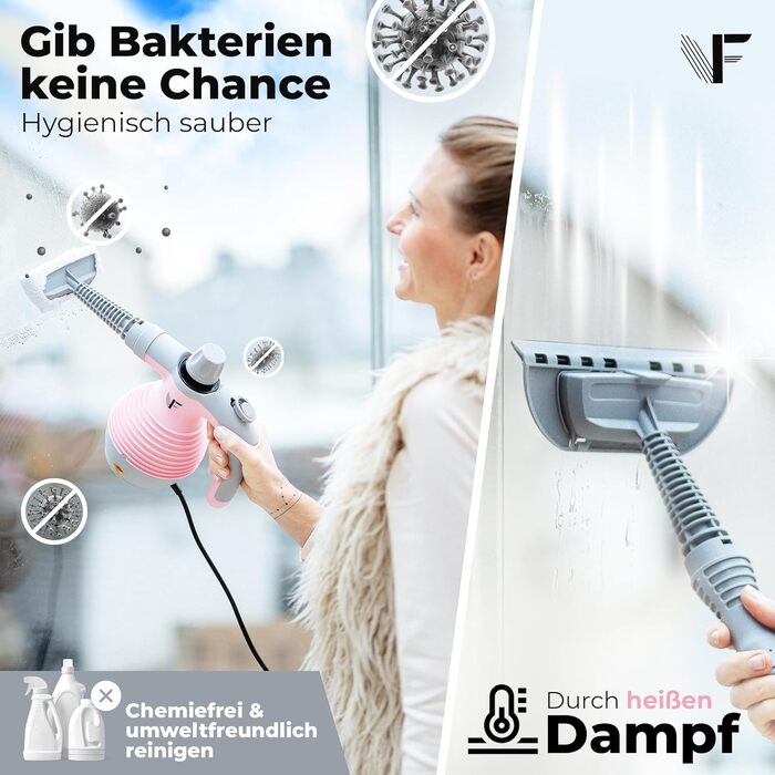 Neighbour's Friend® Handheld Steamer in Pink – Powerful Handheld Steamer | Steam Duck with 350ml Tank, Steam Regulation & Attachments for Household, Windows, Upholstery & More