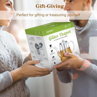 Скляний чайник з ситом 1200-1500 мл з боросилікатного скла з мірною шкалою для листового чаю та чайних квітів, подарунковий набір