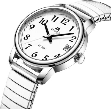 Жіночий годинник LN LENQIN: Водонепроникні годинники для жінок з нержавіючої сталі, кварцовий механізм, аналоговий дисплей, регульований ремінець, сріблястий колір, білий циферблат