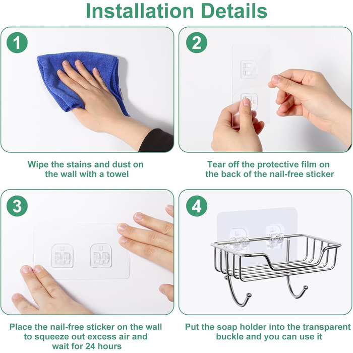 Тримач для мила без свердління Uten, нержавіюча сталь, самоклеючий, з 2 гачками, для ванної, кухні (сріблястий, овальний, 2 шт.)